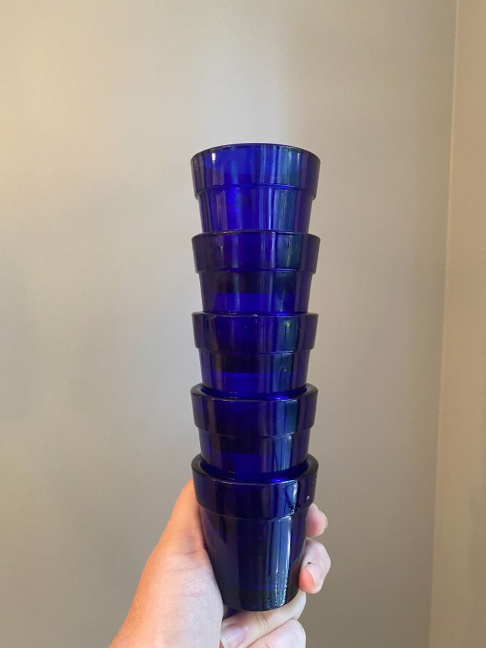 Vintage Cobalt Blue Glass Votive Candle Holders, Flower Pot, Set of 5